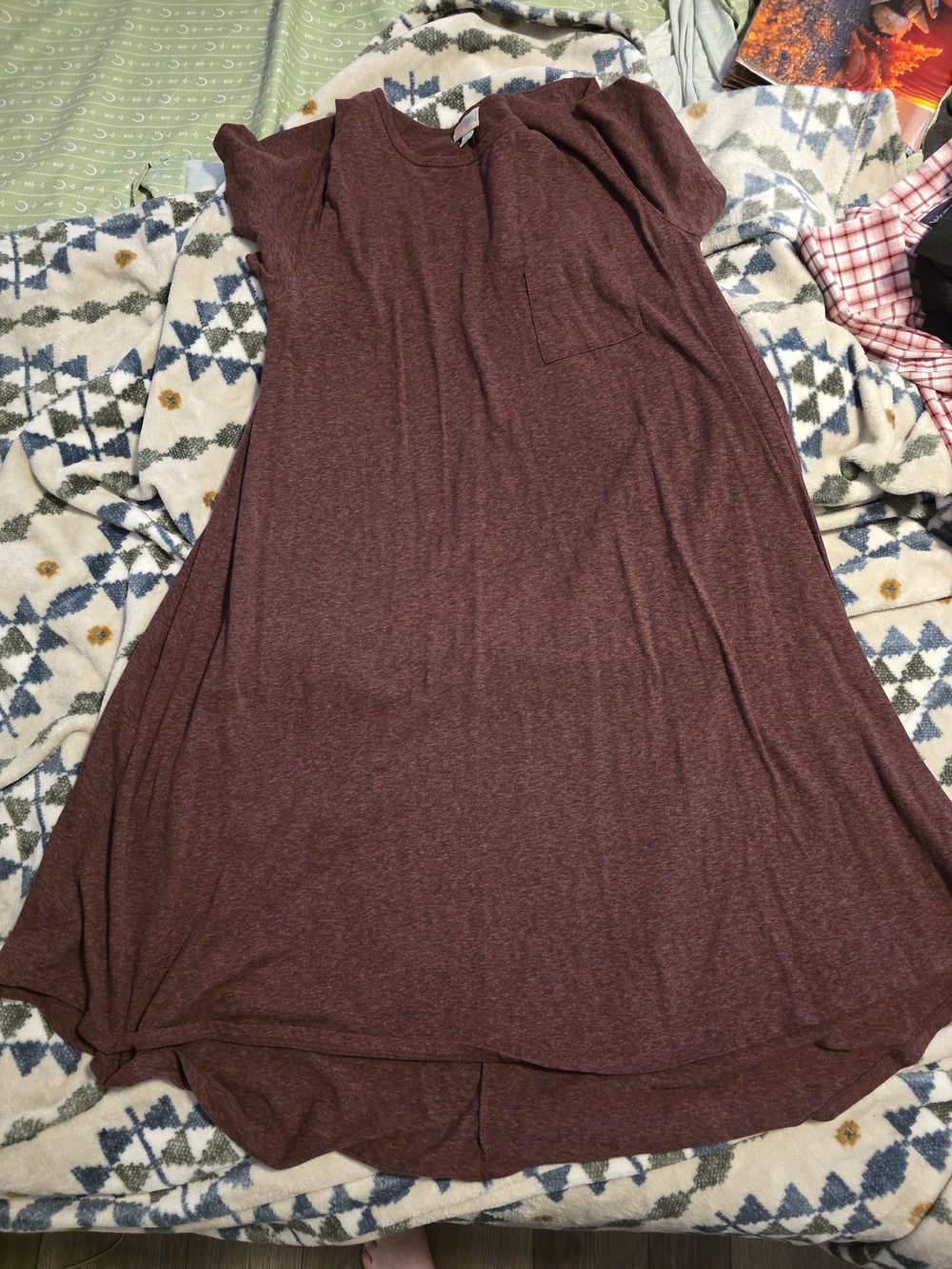 LulaRoe Short-Sleeve Pocket Midi Dress - Maroon